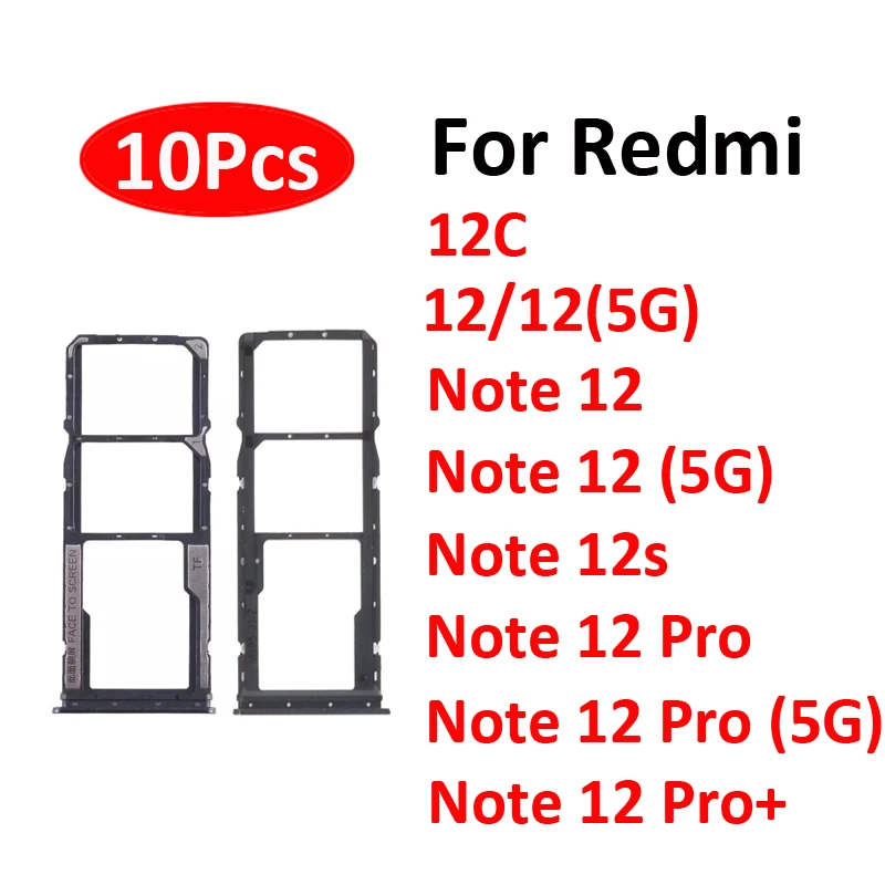 

10Pcs Phone SIM SD Card Tray For Xiaomi Redmi Note 12 Pro Plus 5G 12s New SIM Chip Slot Holder Drawer Pocket For Redmi 12 12C 5G