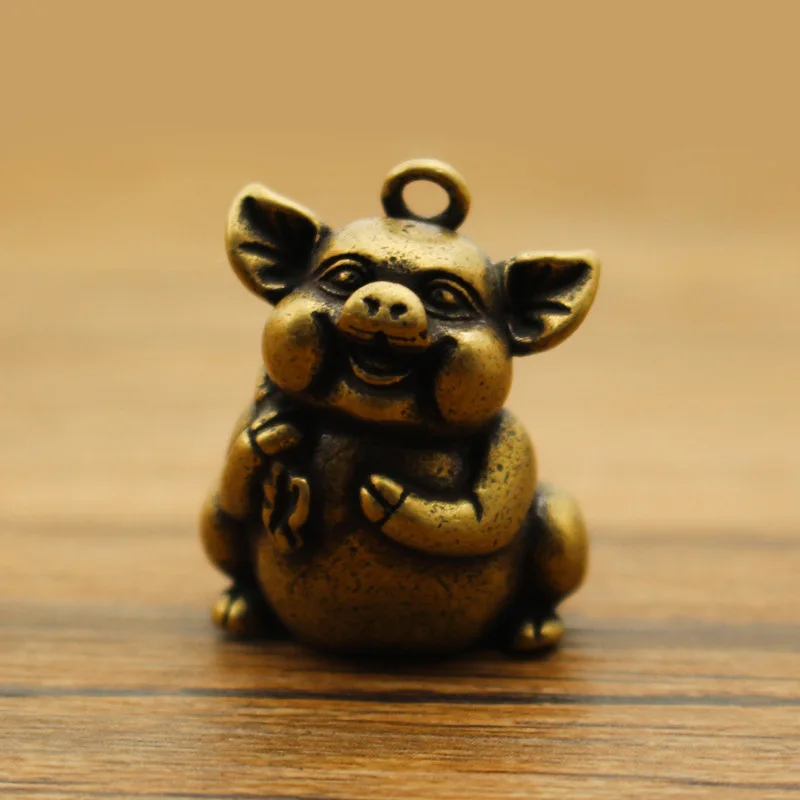 New Brass Creative Carrying Money Pig Metal Figurine Zodiac Lucky Mini Pig Charms Decorative Figurines Accessoires Miniatures