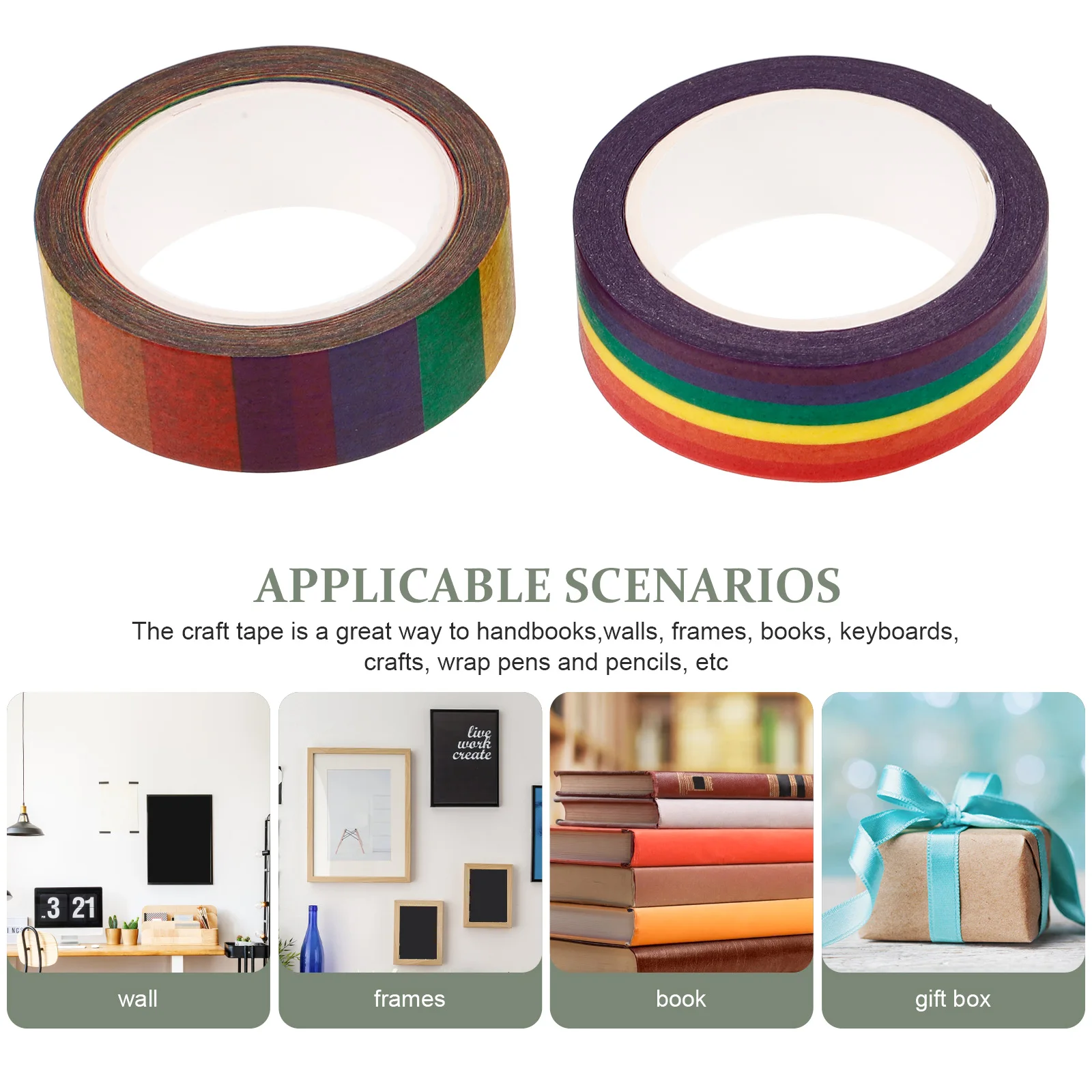 

2 Rolls Washi Tape Decorative Scrapbook Tapes for DIY Journaling Crafts Masking Adhesive Rainbow Aesthetic Kawaii Stationery