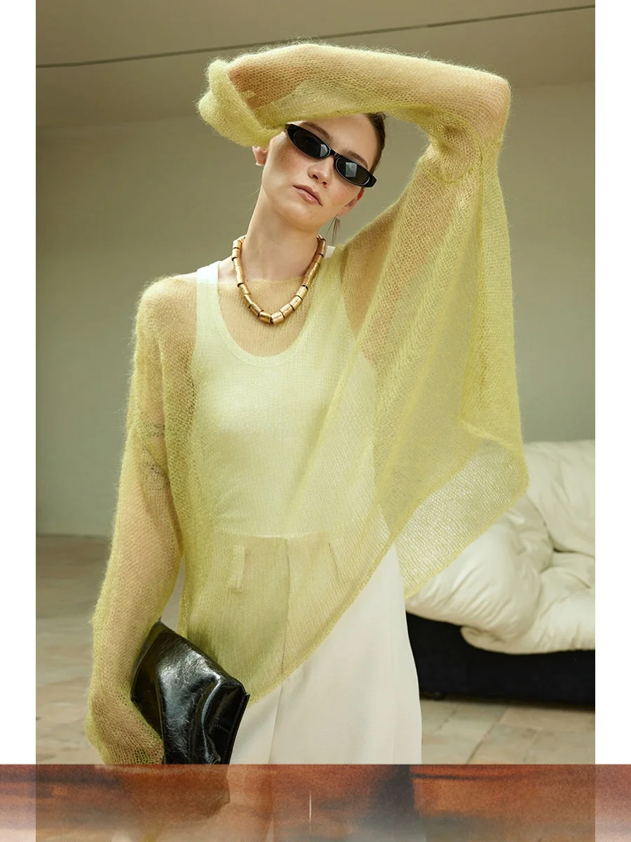 

Mogas Heavy Industry Ji Camere Lazy round Ne Cover up Hollow out Faionable Me Top Women Autumn Long Sve Knitted Sw...