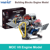 MOC Technical V8 Engine Model Building Blocks Set LED APP Programming Motor Drive Supercar Engine Bricks Toys for Adult Kid Gift