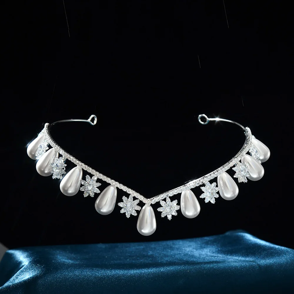 Luxury Bride Tiaras For Wedding Hair Jewelry Headdress Zirconia Bridal Headband Pearl Tiaras Crowns For Birthday Party Headpiece