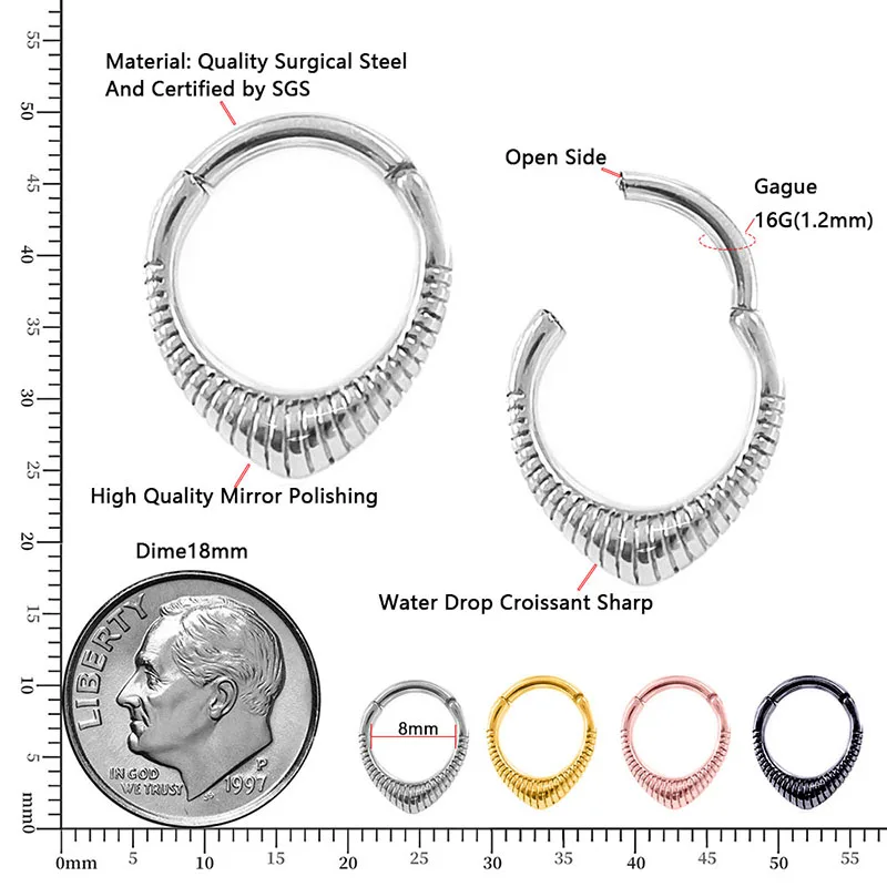 Wąż pszczeli motyl kwiat kolczyk w nosie strzałki kropla wodna Piercing przegrody CZ cyrkon Daith Conch kolczyki w kształcie obręczy 16G 316L stal