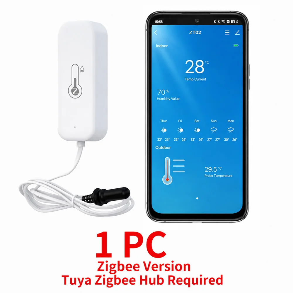 Externer Temperatur- und Feuchtigkeitssensor Tuya WiFi Zigbee Wasserdichte Sonde Thermometer Hygrometer für Pool und Aquarium Smart Life
