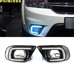 2PCS LED Car Daytime Running Light Fog Lamp Hole Turn Signal DRL For Dodge Journey FIAT Freemont 2014 2015 2016 2017