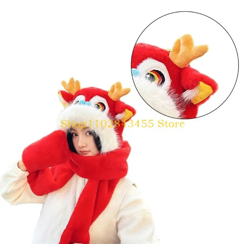 49MC Fashion Teenager New Year Plush Earflap Hat Gloves Scarf Suits Women Winter Outdoor Warm Hat Students Windproof Supplies