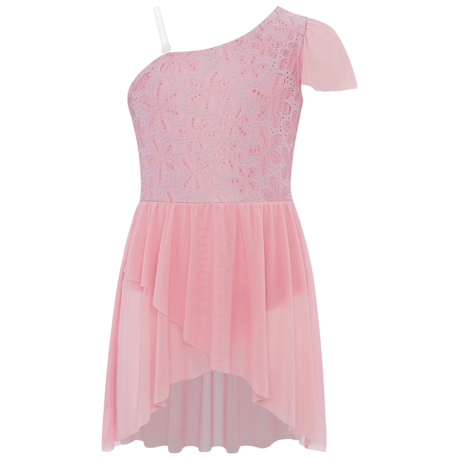 أطفال بنات الأزهار الدانتيل فستان رقص الباليه غير المتماثلة السباغيتي الأشرطة يوتار فستان لأداء الرقص الغنائي التزلج على الجليد