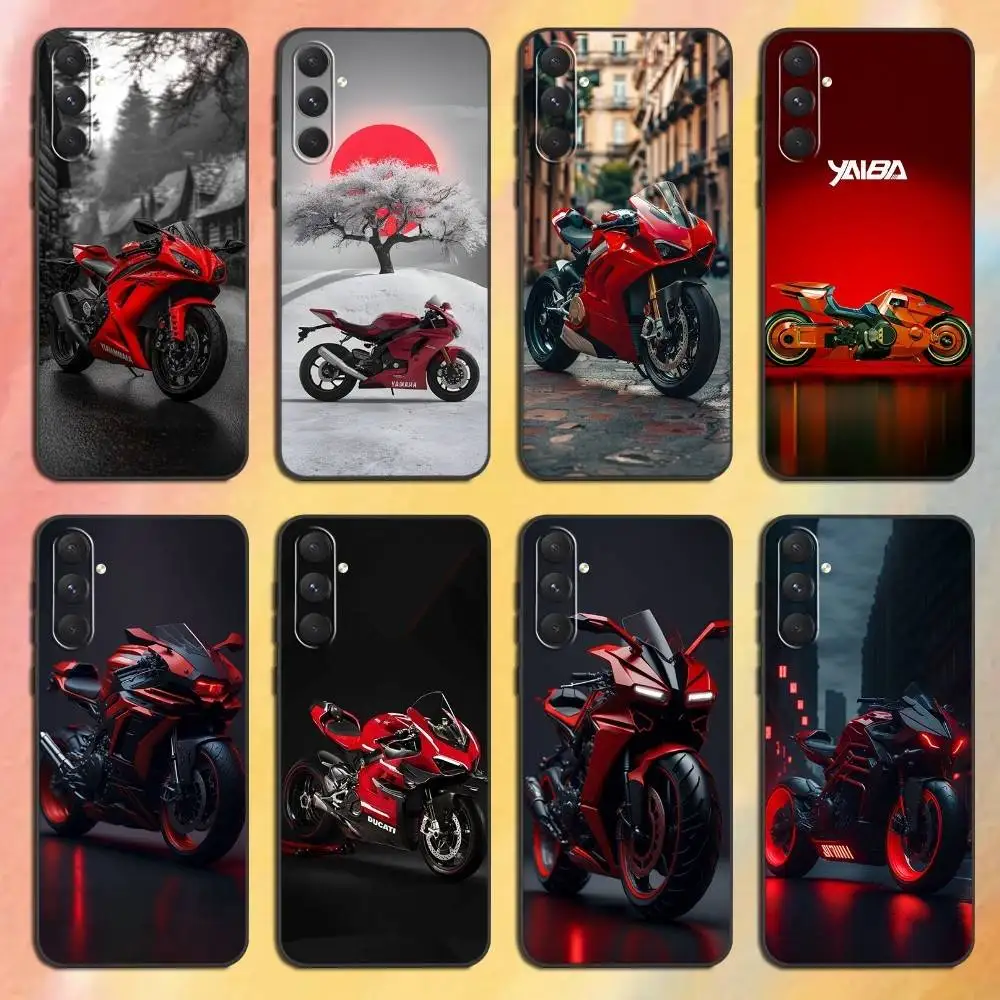 

Red Motorcycle Phone Case For Samsung S26,S25,S24,S23,S22,S21,Ultra,Plus,FE Black Soft Cover
