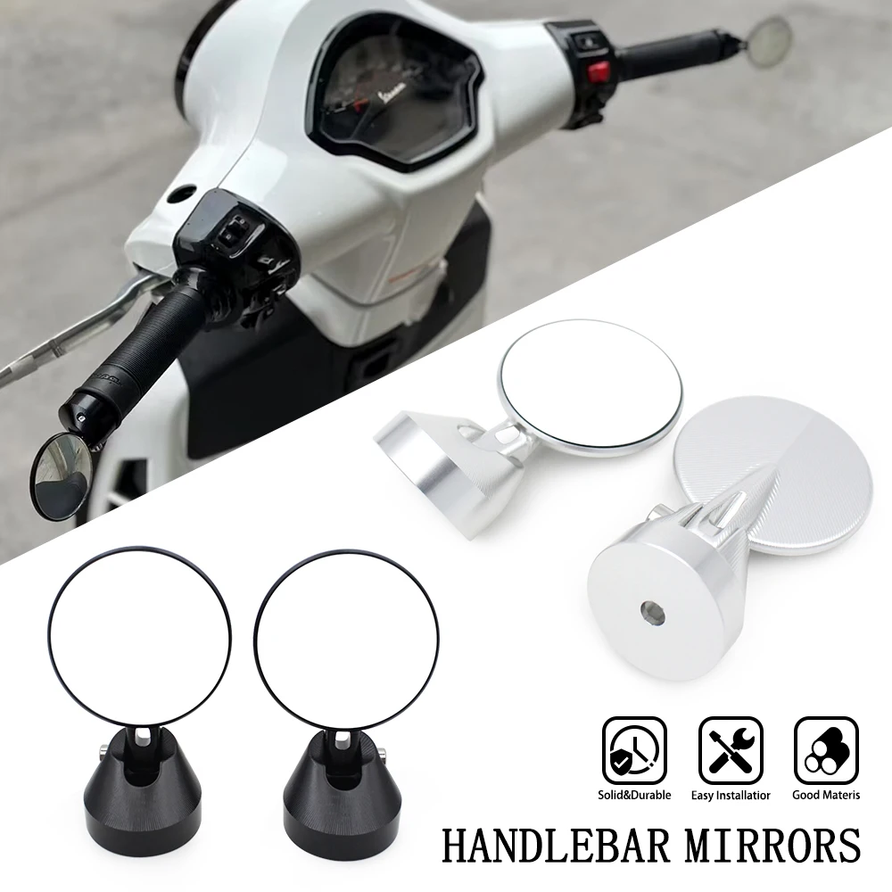 Motorcycle Handlebar Mirrors Round Rear View Side Mirror For Vespa GTS 250 300 GTV HPE Sprint Primavera LX S 2013-2024