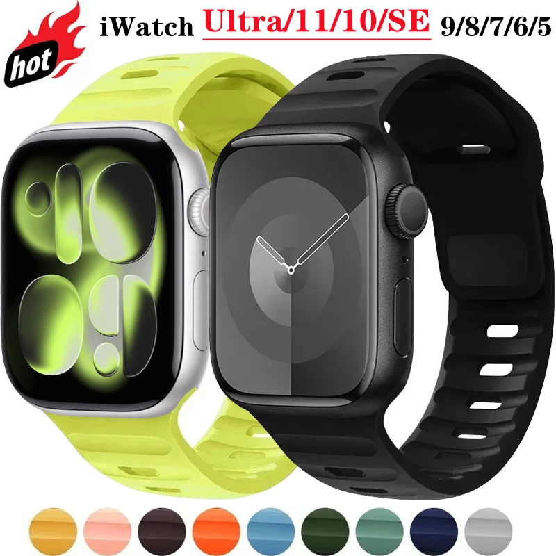 

Strap For Apple Watch Band 46mm 44mm 45mm 49mm 41 40mm 42mm 38mm Soft Silicone sport Bracelet iwatch Serise Ultra 10 9 8 7 SE 6