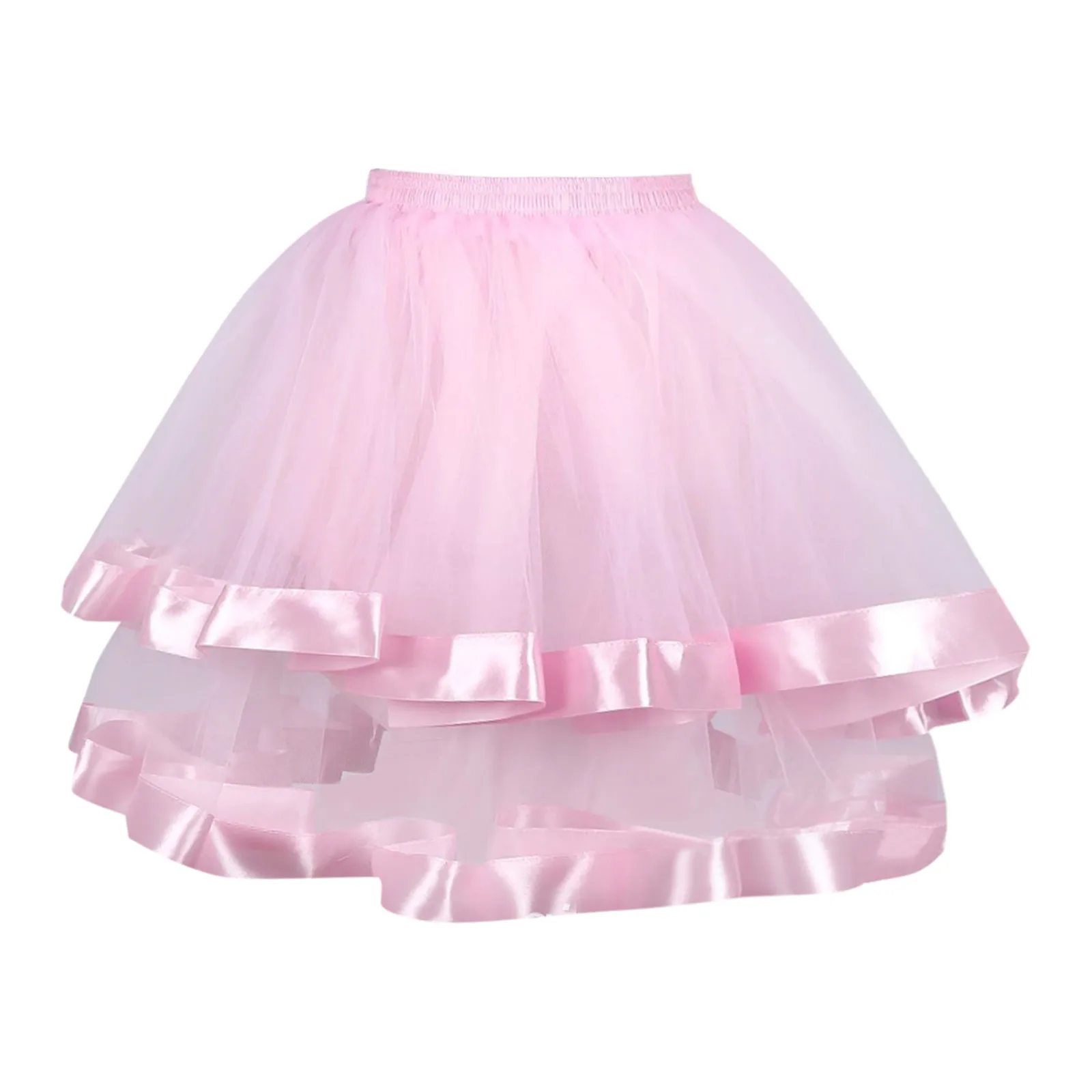 Women Two Layer Ribbon Tulle Splicing Mini Skirt Women Ballet Short Skirts Pettiskirt Carnival Party Dance Performmance Costume