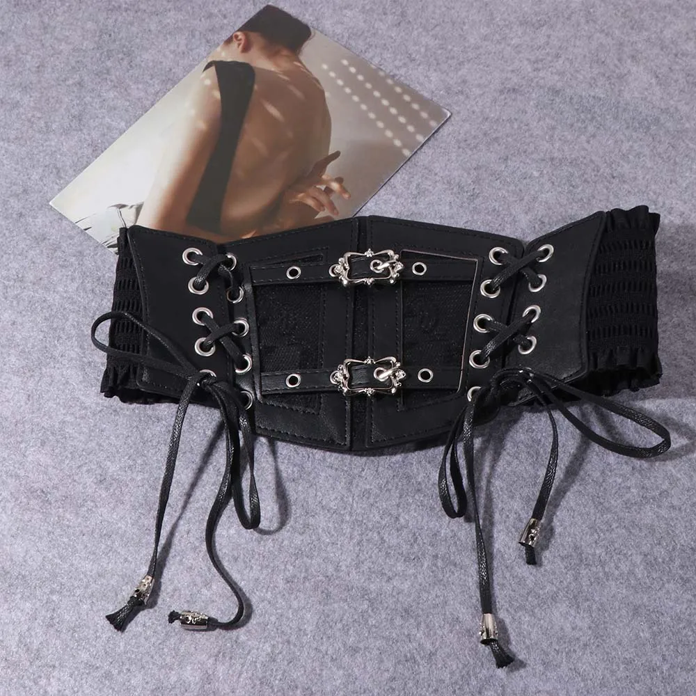 

Панк-корсет с регулируемыми шнуровками, кожаный, однотонный, утягивающий, с цветочным декором, широкий пояс для талии, для девушек