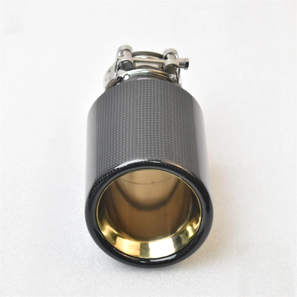 1Pc Single Car Exhaust tip Golden Pipe Plain Glossy Carbon bevel edge  Muffler pipe for E71 e46  x5 f15