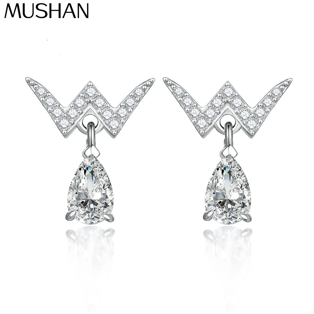 

MuShan Brand Jewelry 925 Sterling Silver Earrings Zircon 5A Grade Stud Promise for Bride Rhodium Plated Fine Jewelry Earring