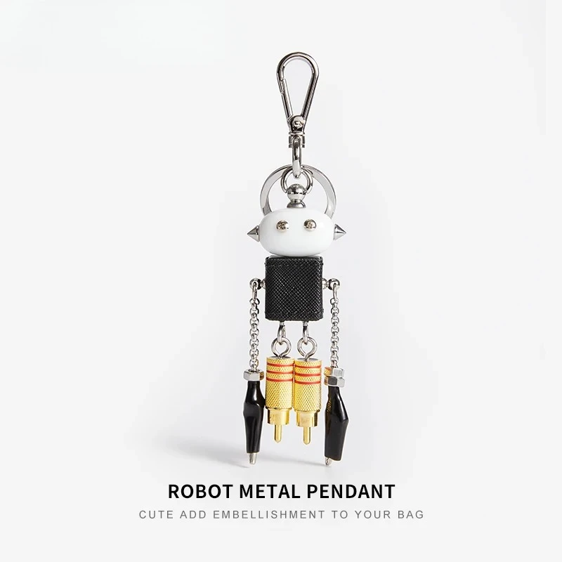 

Robot punk style high-end luggage accessories keychain metal leather fashion trend car keychain creativity