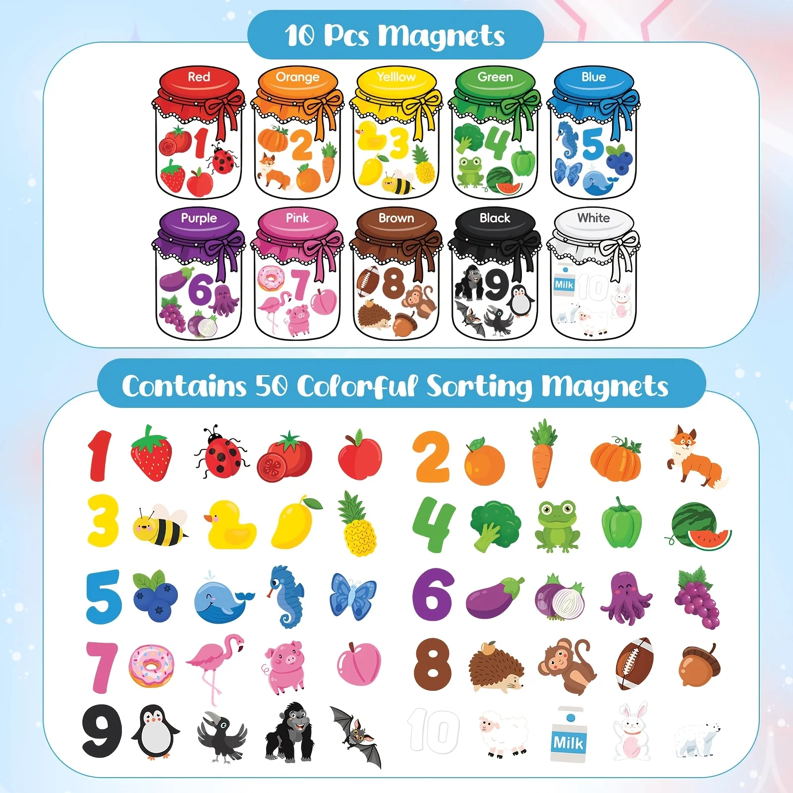 10 Pieces of Magnetic Color Classification Set, Magnetic Refrigerator Stickers, Home Decoration (Gift for School Start Season)
