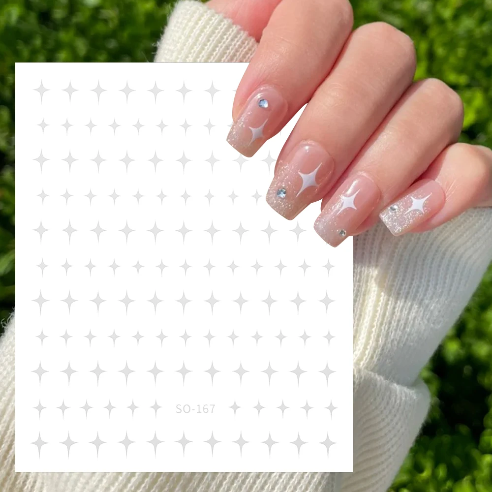 French Nail Art Stickers Fashion Star Bronzing Laser White Cross Starlight Adhesive Manicure Decorations 3D Stars Nails Sticker