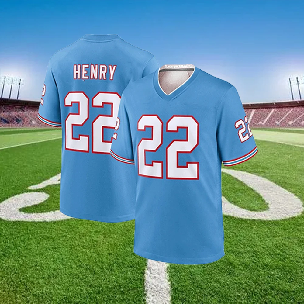 Derrick Henry Tennessee Titans Game Jersey Camiseta de rugby Camiseta deportiva con cuello en V Camiseta de secado rápido Camiseta número 22 Camiseta para adultos y niños