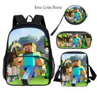 Game Mine World Child Backpacks Shoulder Bag Pencil Case Pupil Large Capacity School Bags for Boys Girls M-MINE-CRAFTE Best Gift
