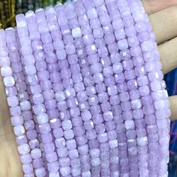5-6MM Natural Faceted Stone Square Light Purple Chalcedony Loose Spacer Beads For Jewelry DIY Making Bracelet Accessories