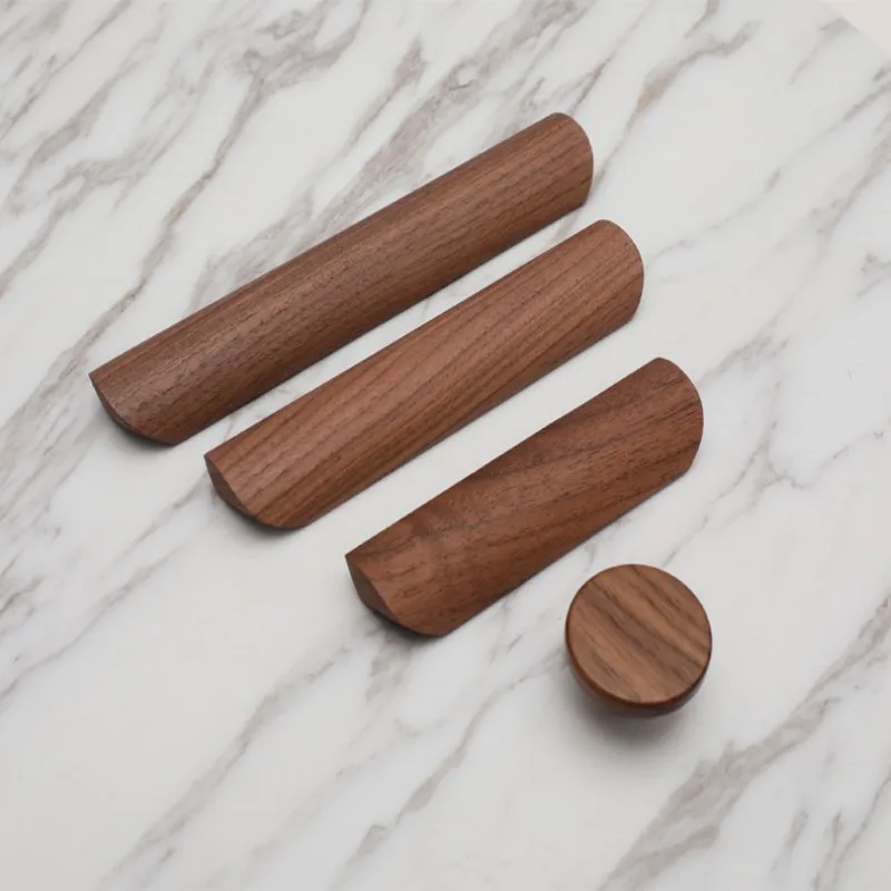 Nordic Wooden Furniture Handle Drawer Pulls Cabinet Solid  Walnut Wood Handles Wardrobe Wood Knob with Mounting Screws