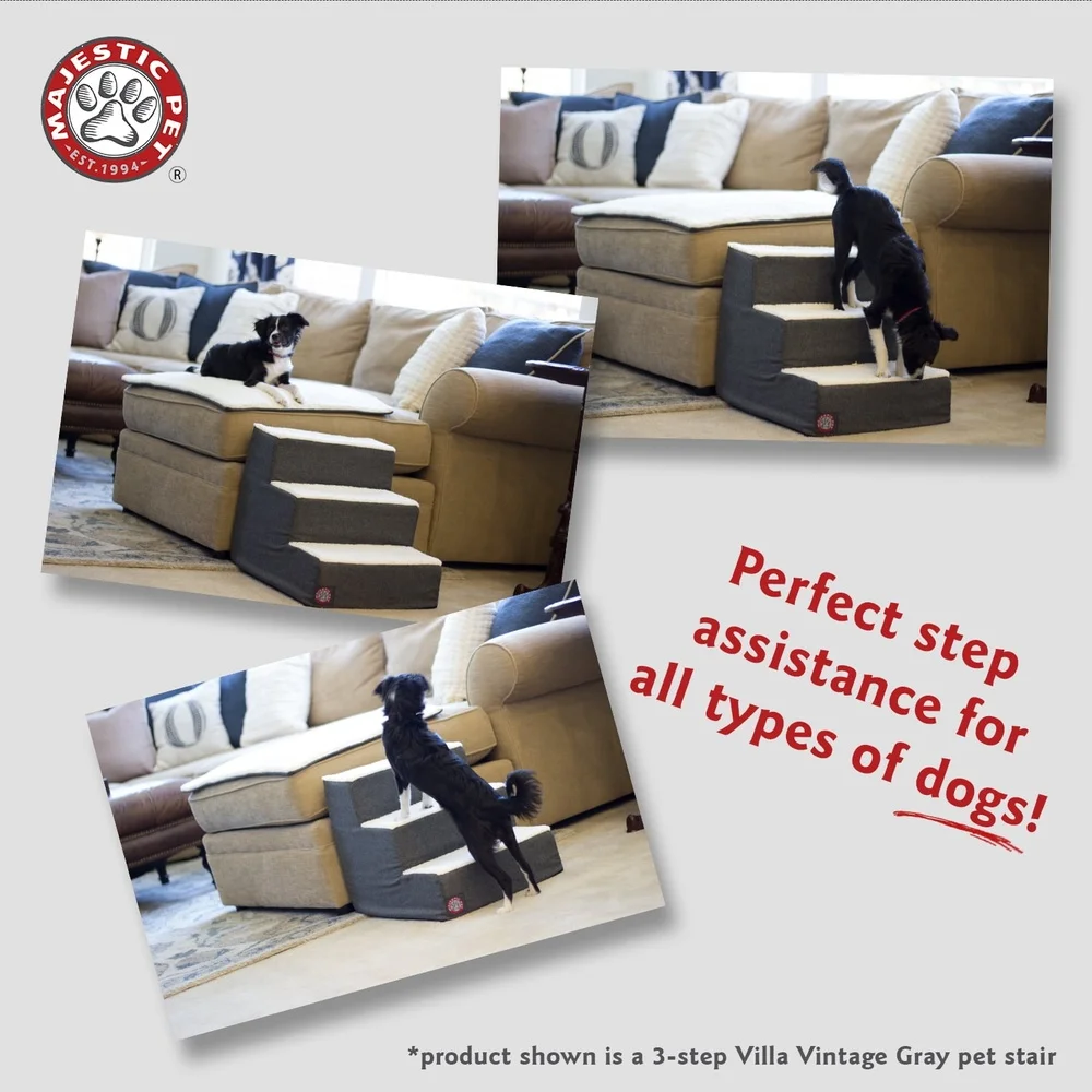 سلالم الحيوانات الأليفة 3 خطوات غطاء قابل للغسل في الغسالة قابل للإزالة للكلاب والقطط للاستخدام الداخلي دعم مشترك سهل الوصول 18 × 16 × 15 بوصة