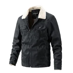 Chaqueta de ante con cremallera y solapa de lana de cordero para hombre, prendas de vestir informales de negocios, Otoño e Invierno