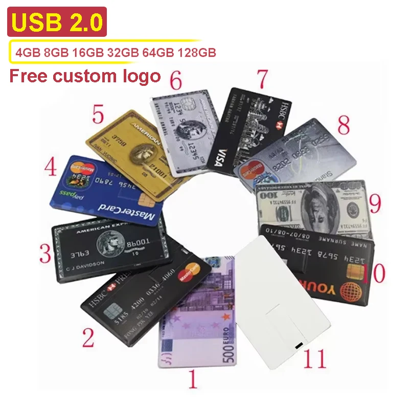 Bank Credit Card USB Flash Drive 128GB High Speed Pendrive 64GB Free Custom Logo Memory Stick 32GB Portable U Disk Business Gift