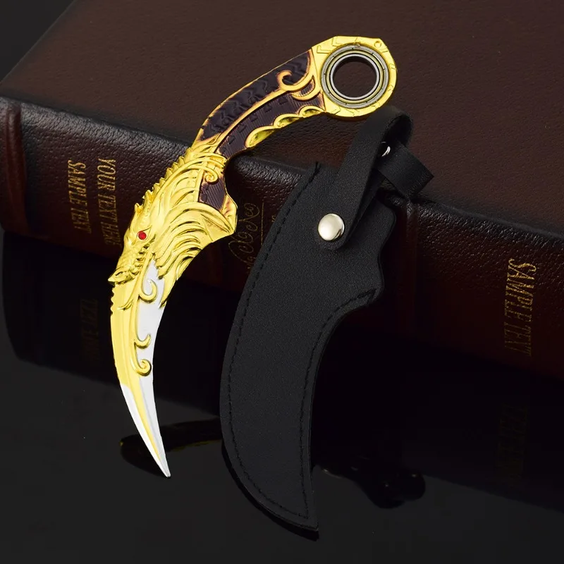 17cm Battle Teams Game Dark Moon Double Thorn Blue Dragon Golden Claw Peripheral Knife Weapon Model Metal Ornament  Boys Collect