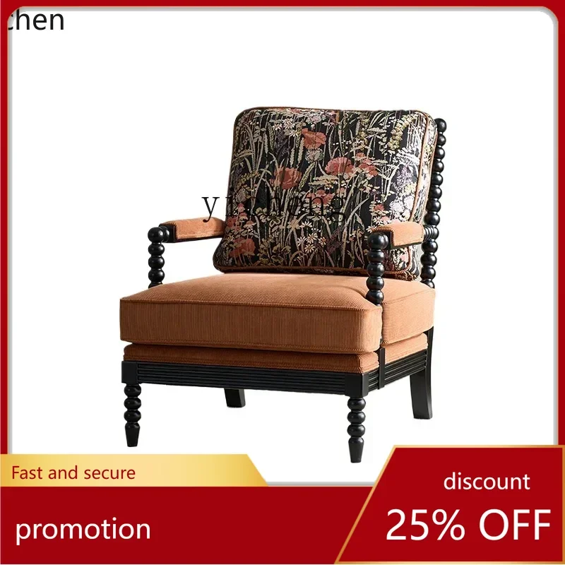 ZMLdown Sofa American Retro Living Room Furniture Solid Wood Fabric Wingback Chair Single Leisure Couch