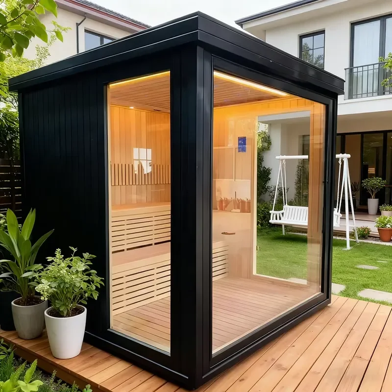 Custom Size Solid Red Cedar Wood Square Sauna Room Outdoor Barrel Cabin Heater Steam Bath House Spa Kit for Home Garden Use