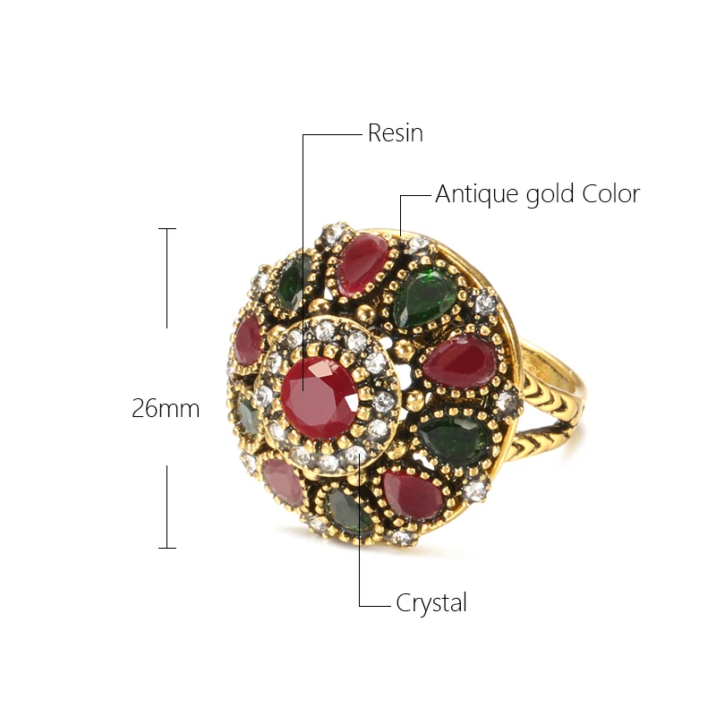 Kinel Hot Crystal Flower Ring Fashion Antique Gold Ethnic Bride Rings For Women Boho Vintage Jewelry Wholesale