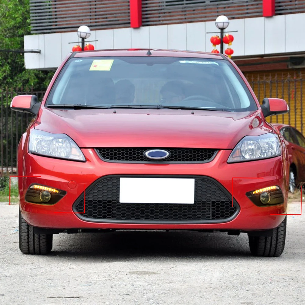 Chrome Housing Yellow LED Fog Light Pair For 2012–2014 Ford Focus – H11 Bulbs, Sealed Assembly