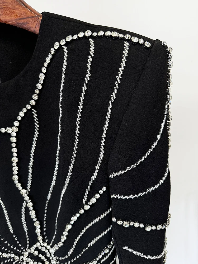 HIGH STREET Newest Fashion 2025 Designer Party Vestido Women\'s Formal Long Sleeve Luxurious Diamonds Beaded Crystal Floral Long