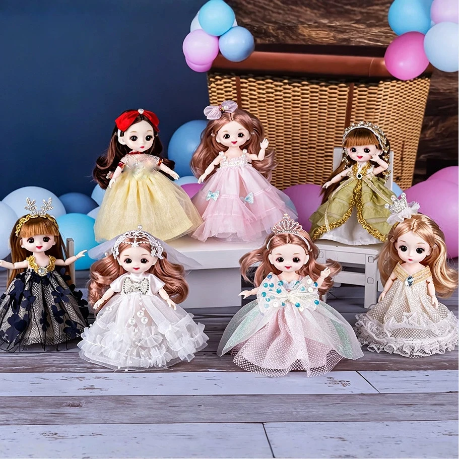 17cm BJD Dolls And Clothes Multiple Removable Movable 13 Joints Mini Girl 3D Eyes Doll Princess Dress Up Toy Girls Birthday Gift