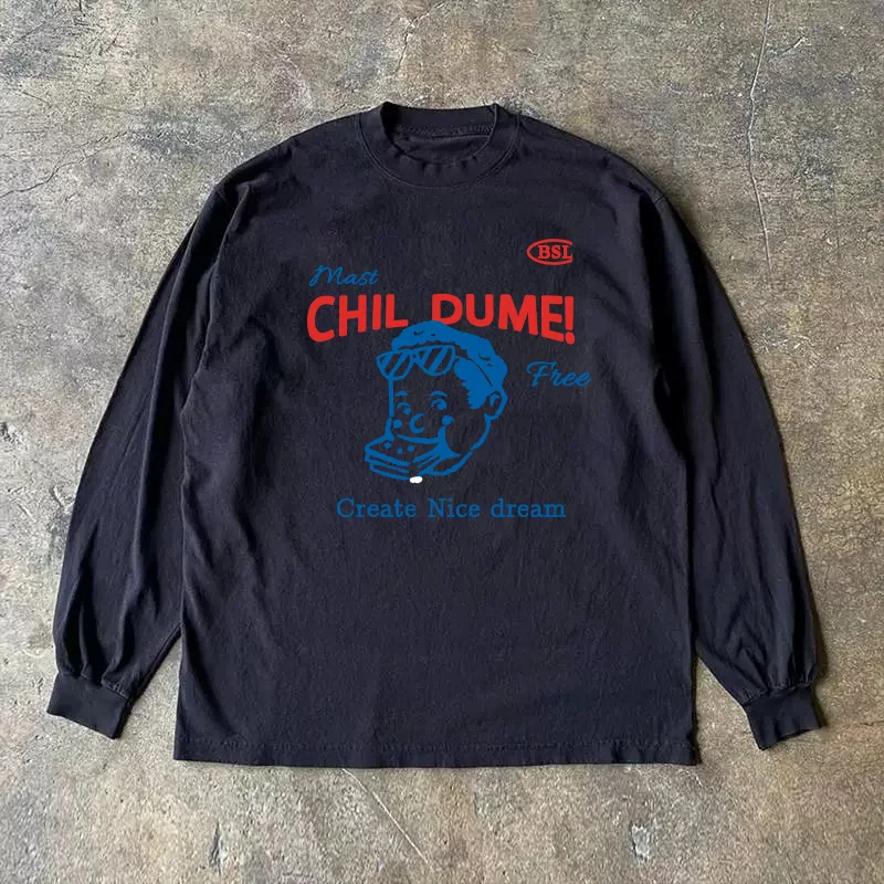 Long Sleeve T-Shirt 310 Pure Cotton Double Thread Women's Style Three Needle Charitable Fundraising Upward Hero American Couple