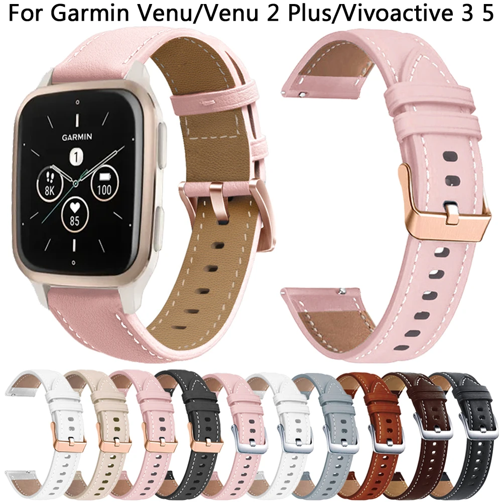 20mm Leather Strap For Garmin Venu SQ 2 Plus/vivoactive 3/5 Easy fit Band for Forerunner 165/245/645/55 Silicone Bracelet Correa