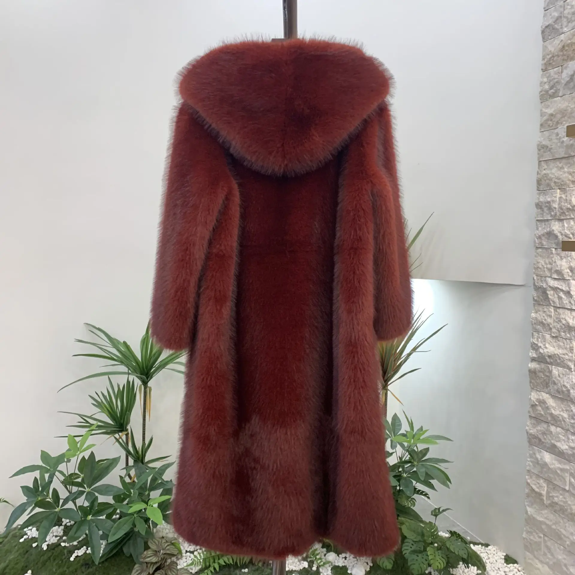 New Faux Mink Fur Winter Coat Female Long Sleeve Elegant Fashion hair Coat jackets Thick Warm Fluffy Hooded Overcoat Outerwear