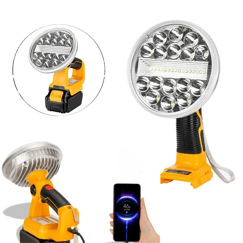 

LED Work Light For Dewalt 14.4-18V 20V Lithium Battery DCB206 DCB200 2000LM Outdoor Camping night fishing Car Repairing Lighting