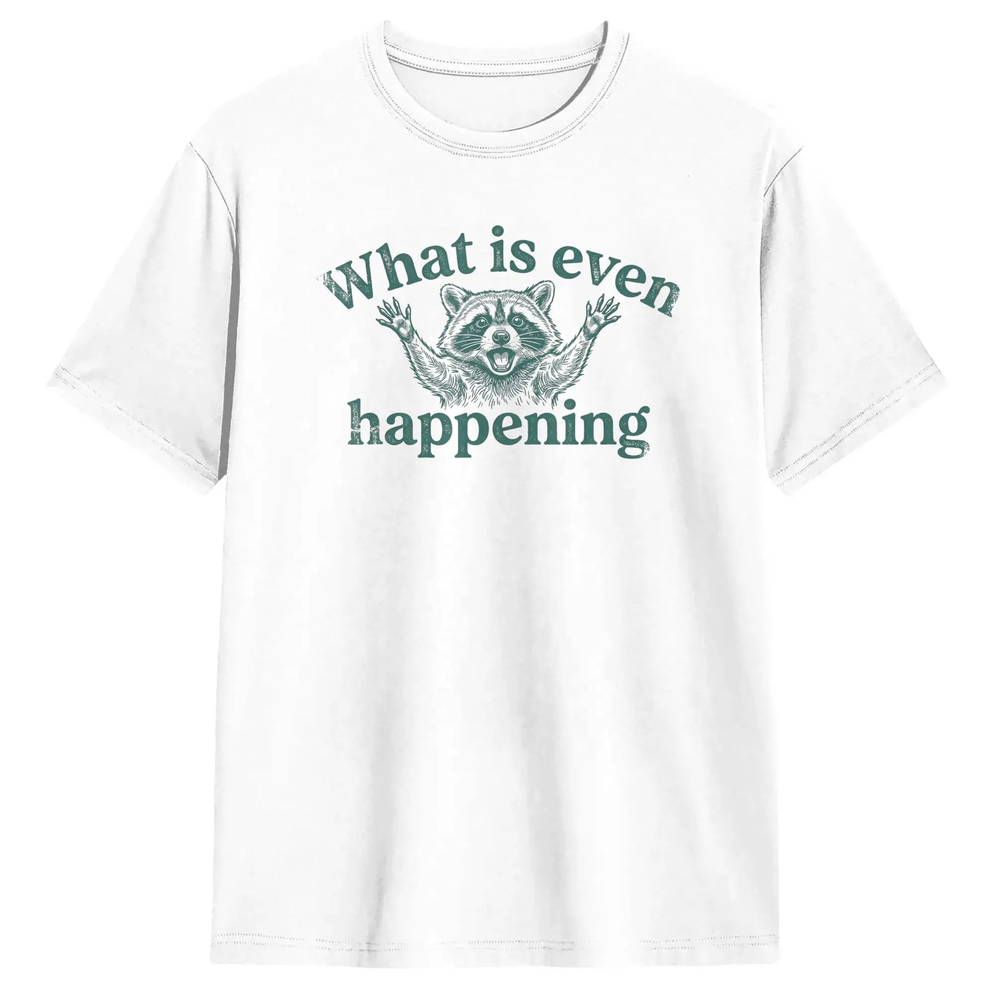 Men What is Even Happening Funny Raccoon Meme T Shirts  Pure Cotton Tops Casual Short Sleeve Round Collar Tees Plus Size T-Shirt