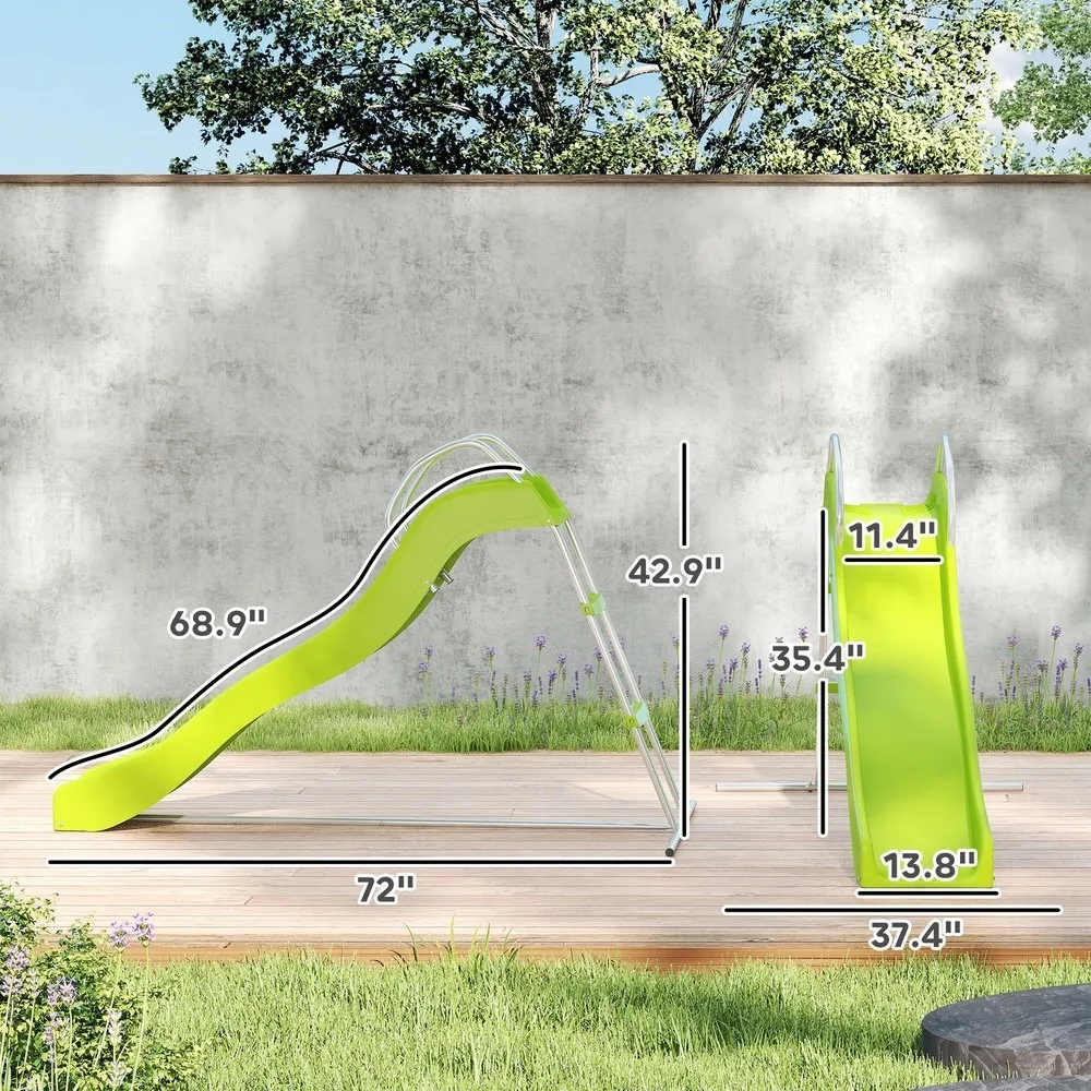 شريحة خارجية للأطفال من سن 3 إلى 8 سنوات، شريحة مموجة قائمة بذاتها بطول 5.7 أقدام، باللون الأخضر #3