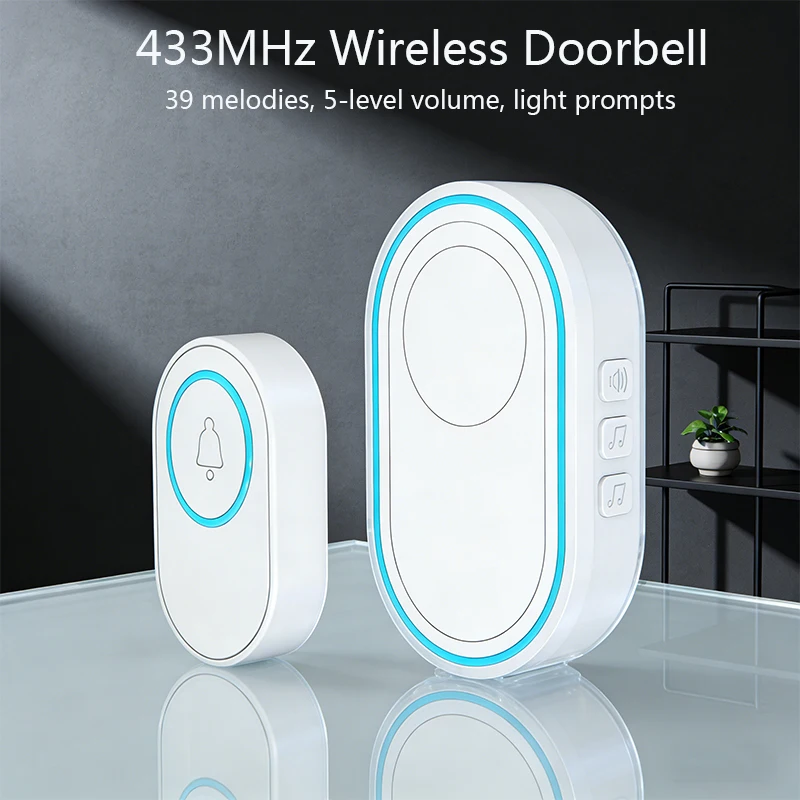 Wireless White Doorbell Waterproof Welcome Chime Home Door Bell Intelligent 39 Songs Smart Alarm With Battery For Store Hotel