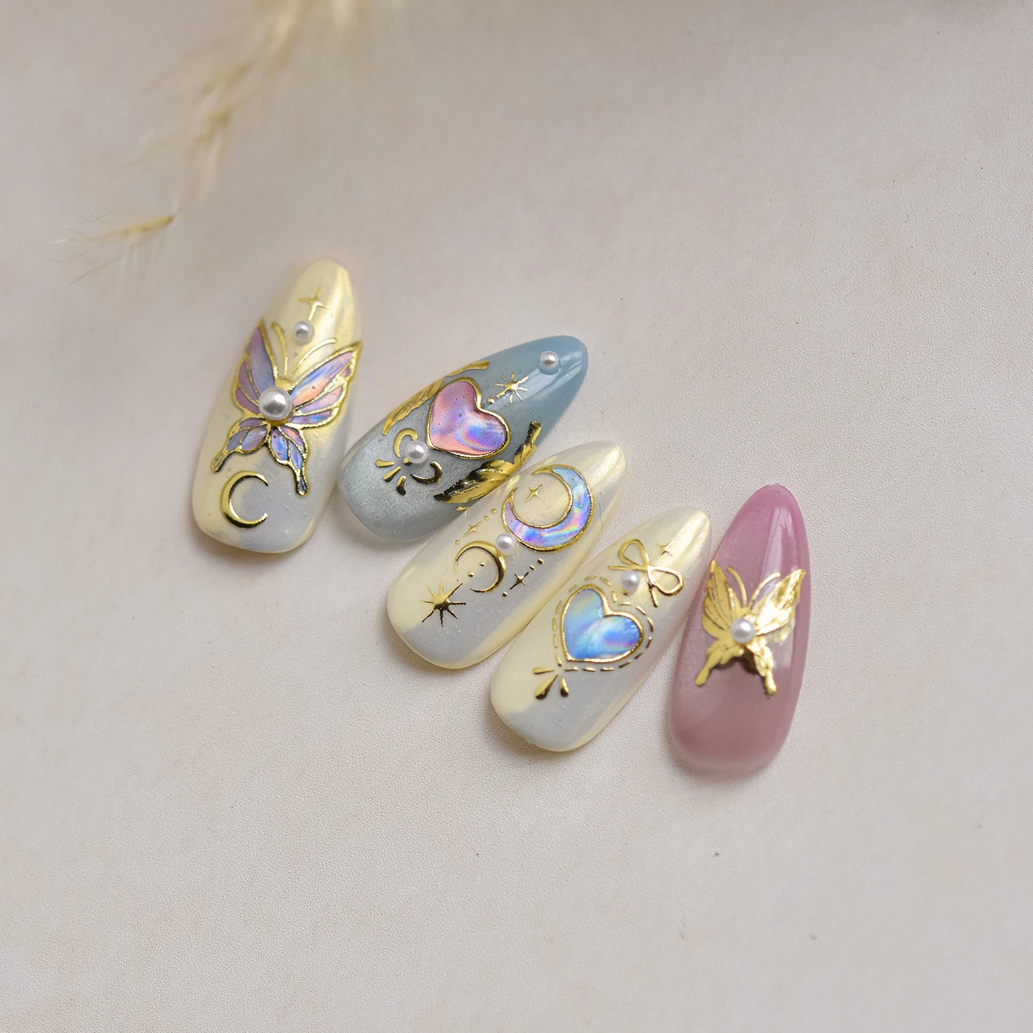 5D Metal Style Nail Stickers Flower Pop Hot Stamping Stickers Butterfly Nails Art Decorations Nail Accessories