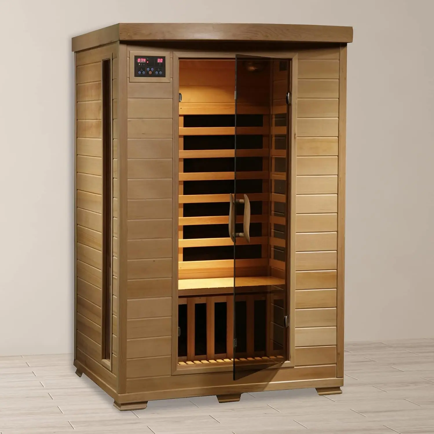 Radiant Saunas 2-Person Hemlock Infrared Sauna with 6 Carbon Heaters, Chromotherapy Lighting Oxygen Ionizer 7 Years Warranty