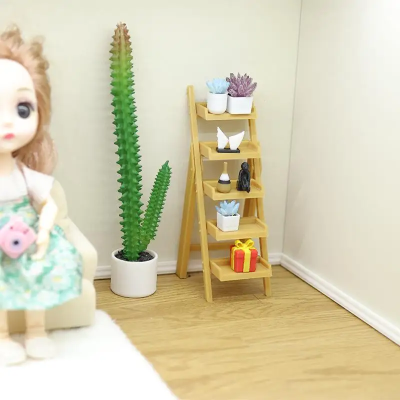 1Pcs DIY 1/12 Dollhouse Furniture Ornament Miniature Ladder Shelf Mini Tiered Shelf Toy Tiny Multi-layer Storage Rack Model view 5
