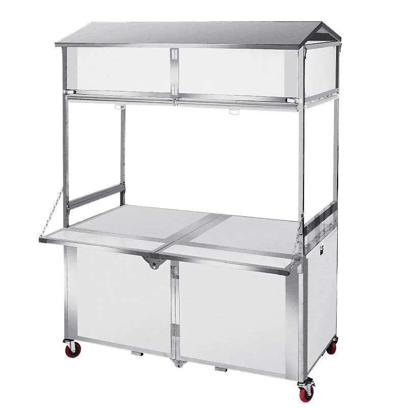 Night market stall trolley, foldable stainless steel hand push snack cart, stall cooked food braised vegetable dining cart