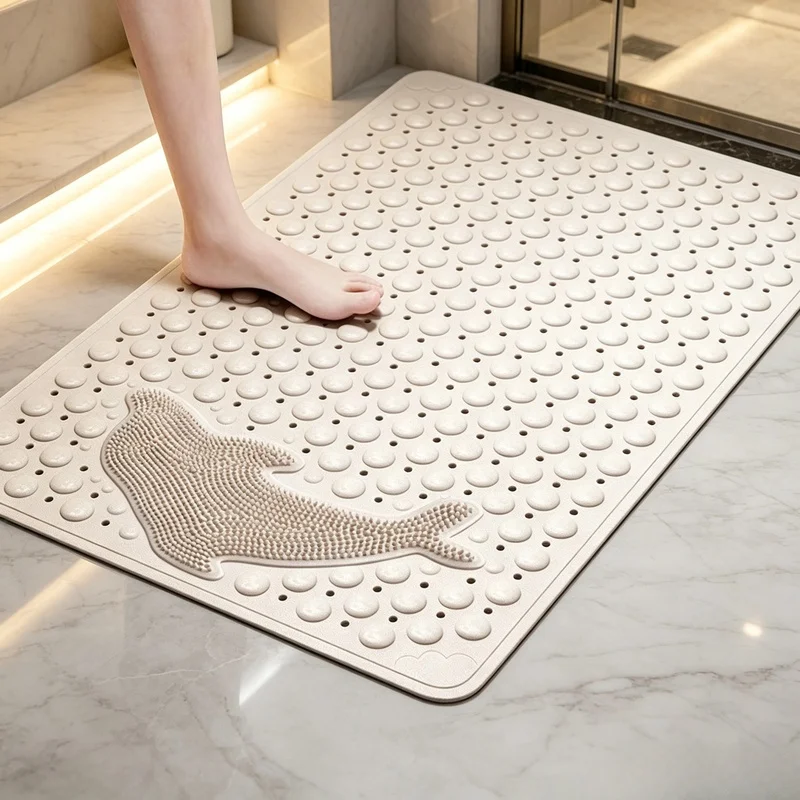 35×70cm PVC Non Slip Massage Bath Mat Dolphin Pattern Waterproof Shower Rug for Bathtub Bathroom