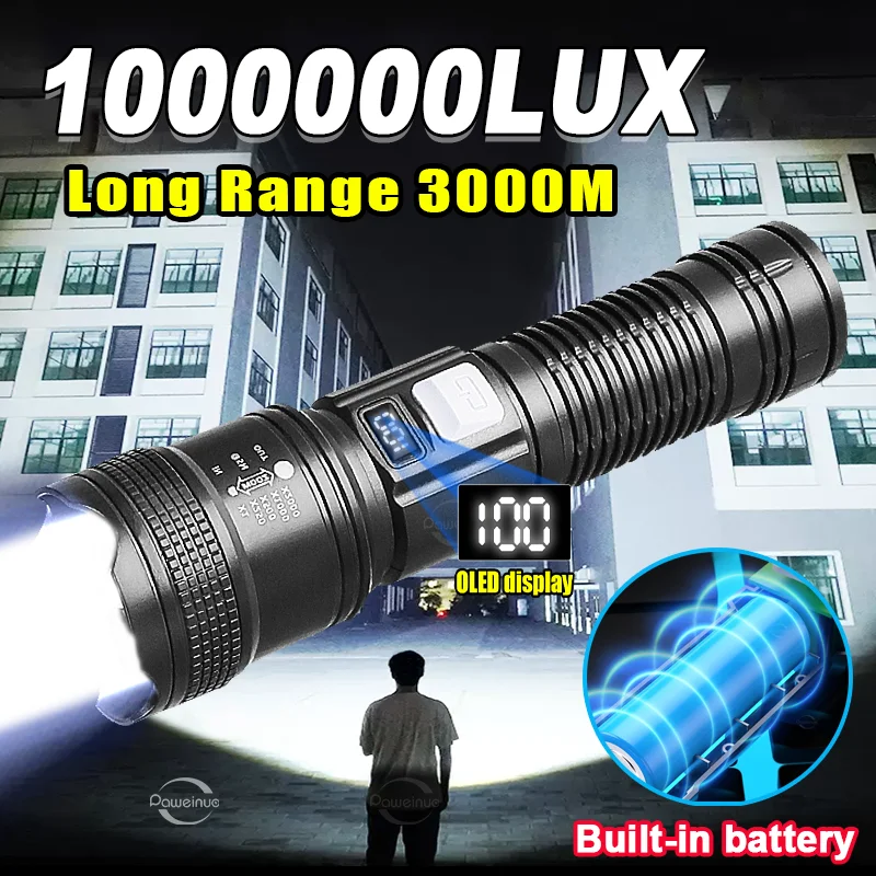 Ultra High Power Led Flashlight Super Bright Long Range 3000M Torch Zoom Tactical Flashlights USB Rechargeable Camping Led Torch