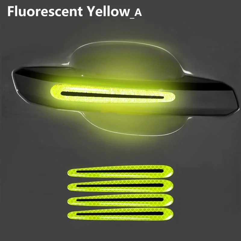 4 Pcs Carbon Fiber Handlebars Anti-scratch Car Sticker Night Driving Safety Warning Luminous Decorative Door Stickers