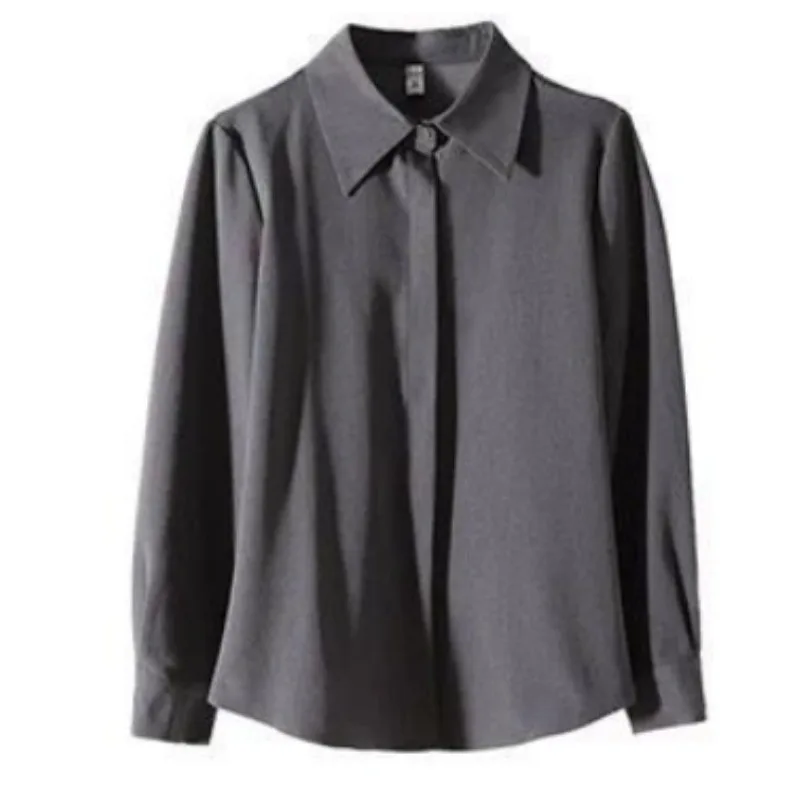 Office Lady Style Long Sleeve Women Thick Shirt 2026 Spring Autumn Button Up Brushed Turn Down Collar Blouse Work Clothing 5
